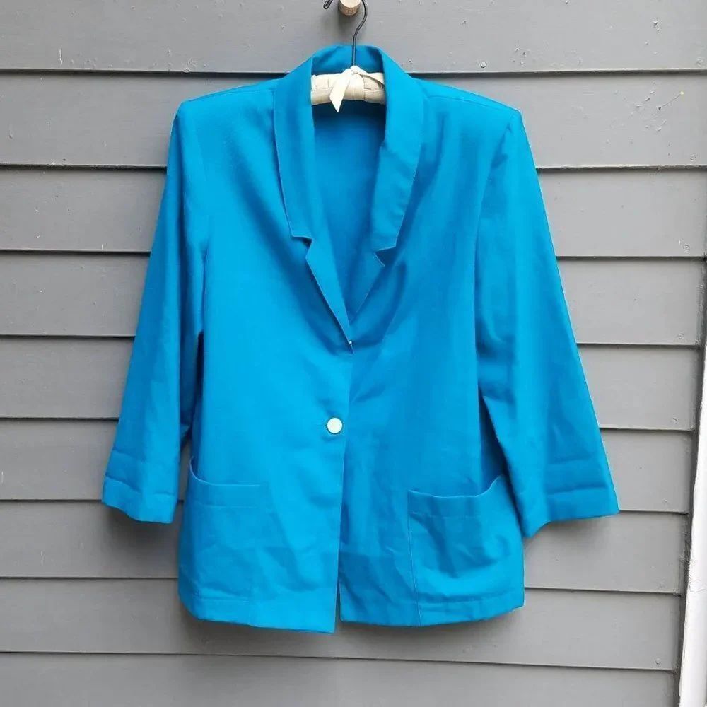 Vintage Sag Harbor Teal One button Oversize Linen Blazer size 16